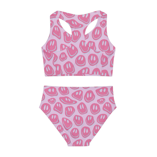 Pink & Blue Smiley Girls Swimsuit