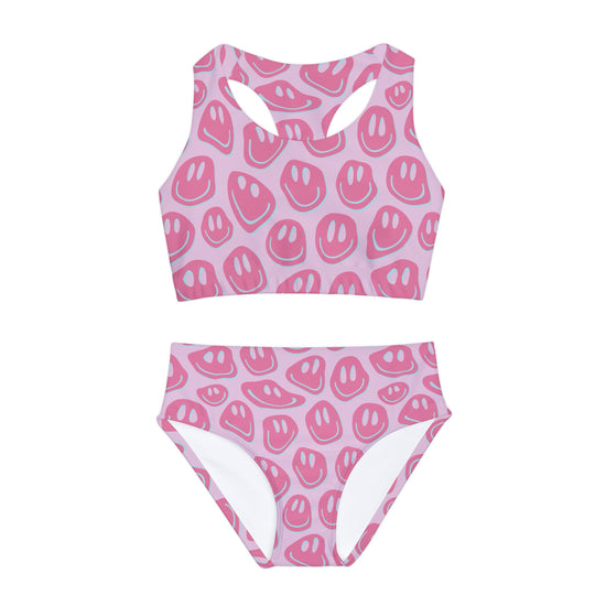 Pink & Blue Smiley Girls Swimsuit