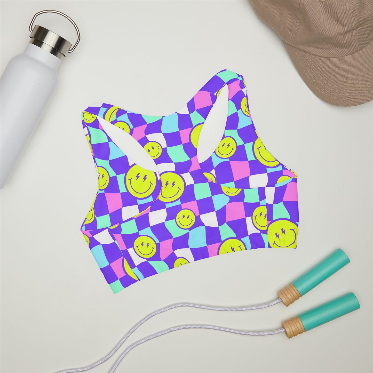 Load image into Gallery viewer, Multi Check Smiley Girls Sports Bra
