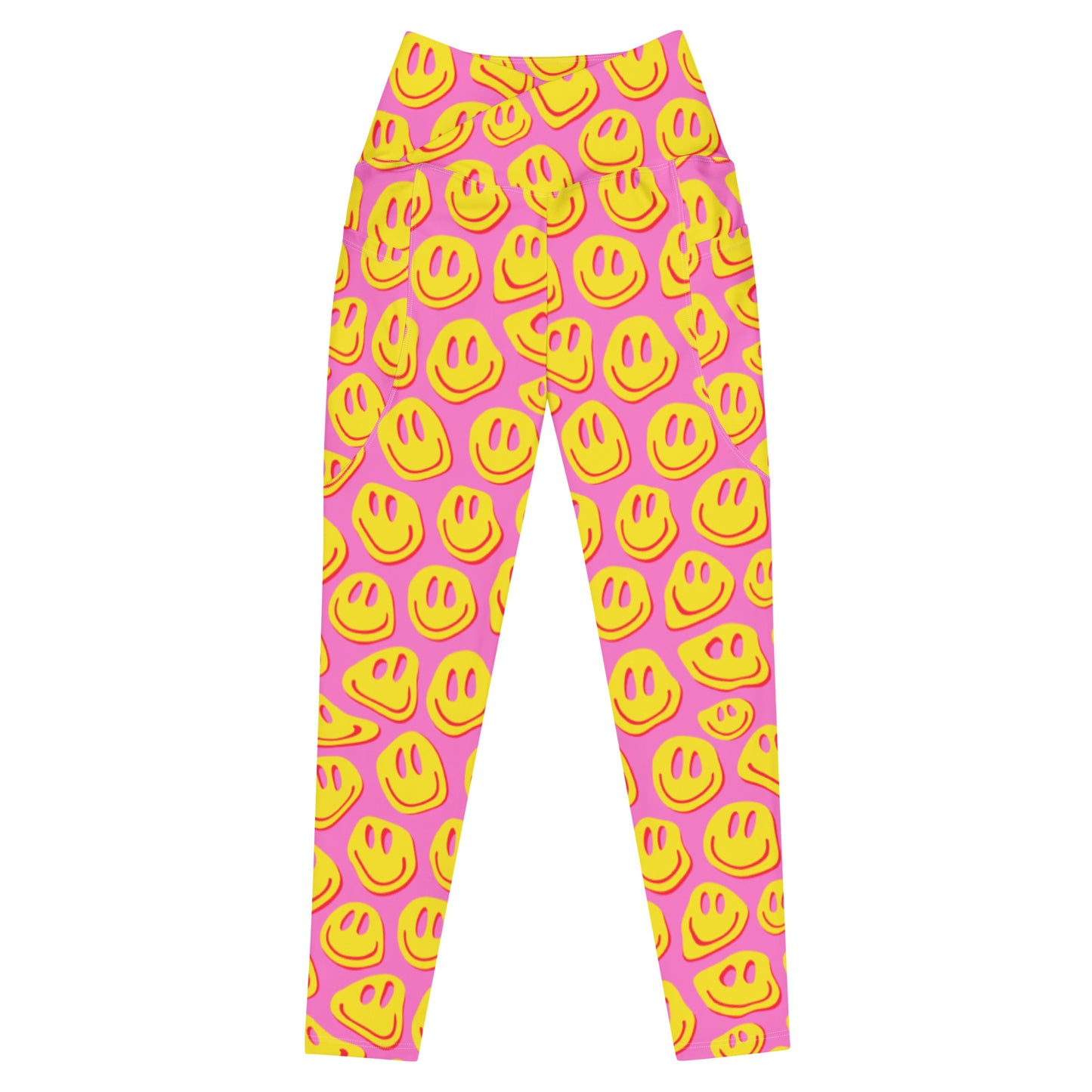 Pink & Yellow Smiley Women's Crossover Leggings