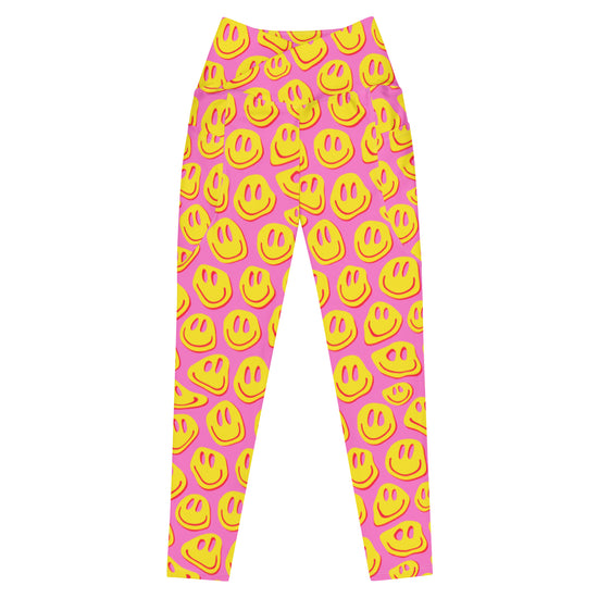 Pink & Yellow Smiley Women's Crossover Leggings