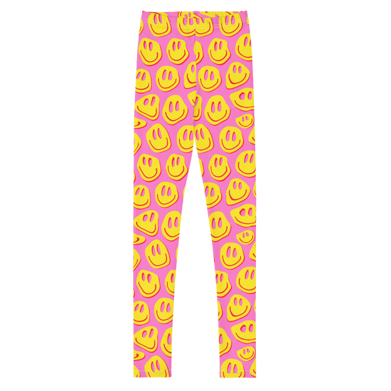 Load image into Gallery viewer, Pink &amp;amp; Yellow Smiley Tween Leggings
