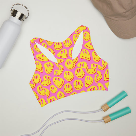 Load image into Gallery viewer, Pink &amp;amp; Yellow Smiley Girls Sports Bra
