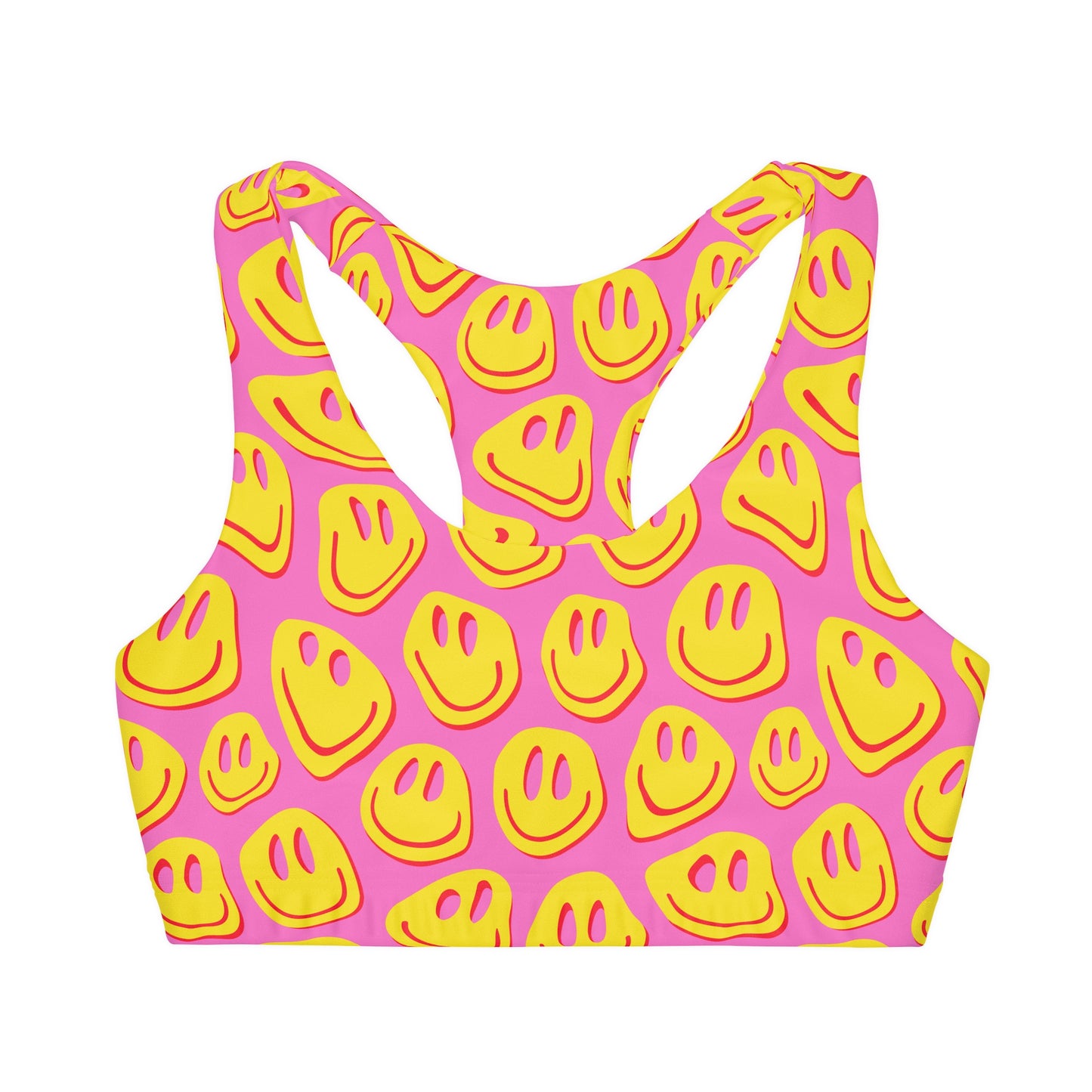 Pink & Yellow Smiley Girls Sports Bra