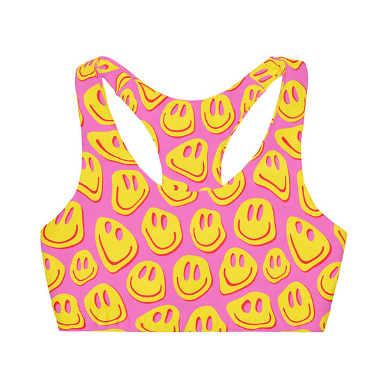 Load image into Gallery viewer, Pink &amp;amp; Yellow Smiley Girls Sports Bra
