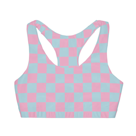 Pink & Blue Checkerboard Girls Sports Bra