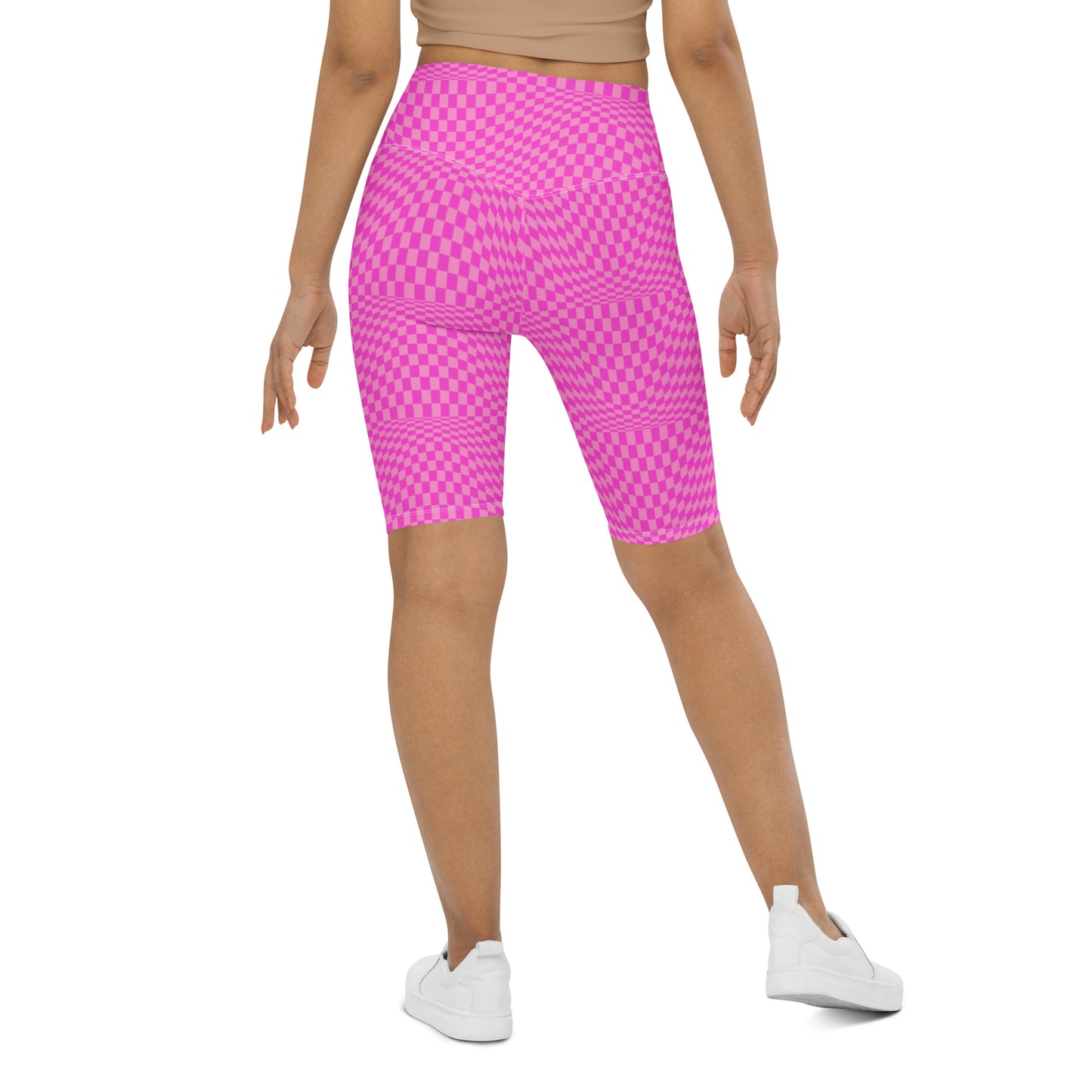 Pink Checkerboard Biker Shorts