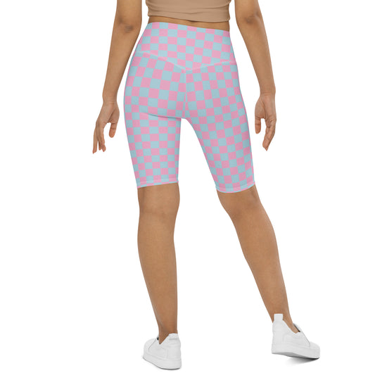 Pink & Blue Checkerboard Biker Shorts