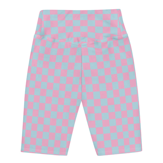 Pink & Blue Checkerboard Biker Shorts