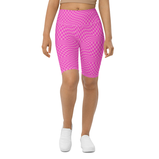 Pink Checkerboard Biker Shorts