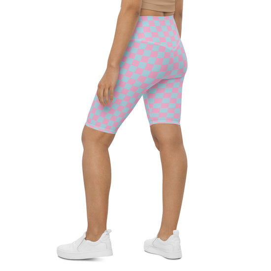 Pink & Blue Checkerboard Biker Shorts