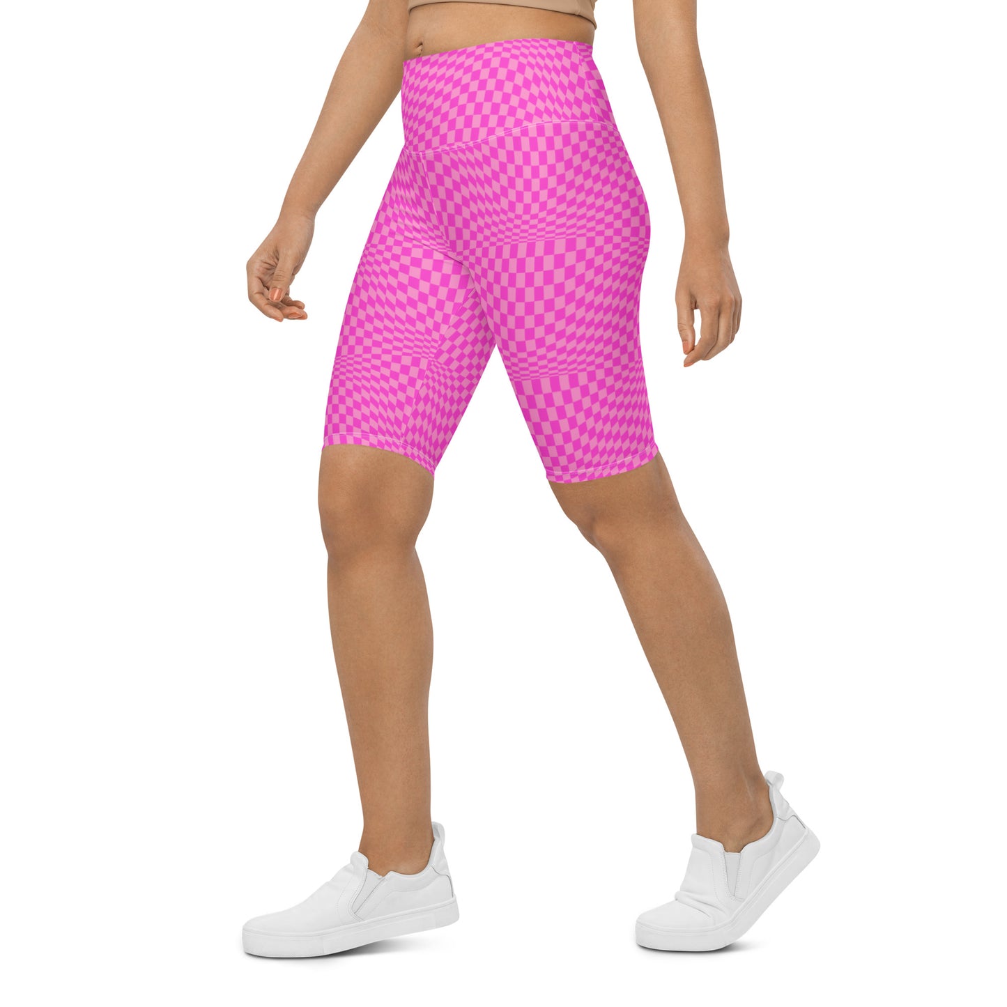 Pink Checkerboard Biker Shorts