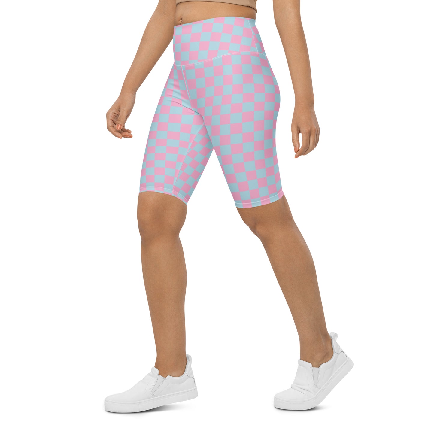 Pink & Blue Checkerboard Biker Shorts