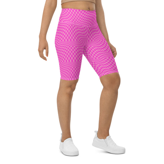 Pink Checkerboard Biker Shorts