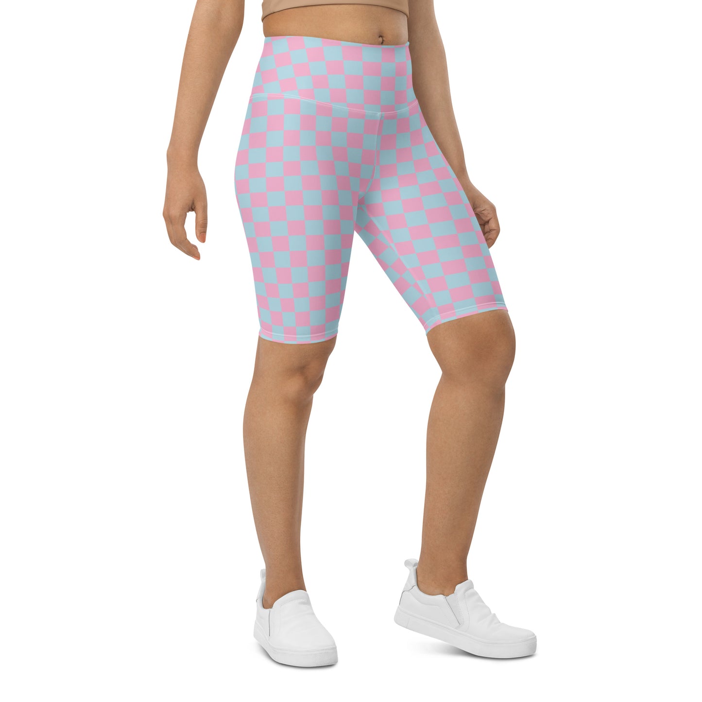 Pink & Blue Checkerboard Biker Shorts