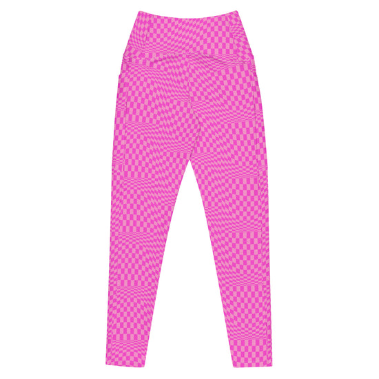 Pink Checkerboard Crossover Pocket Leggings