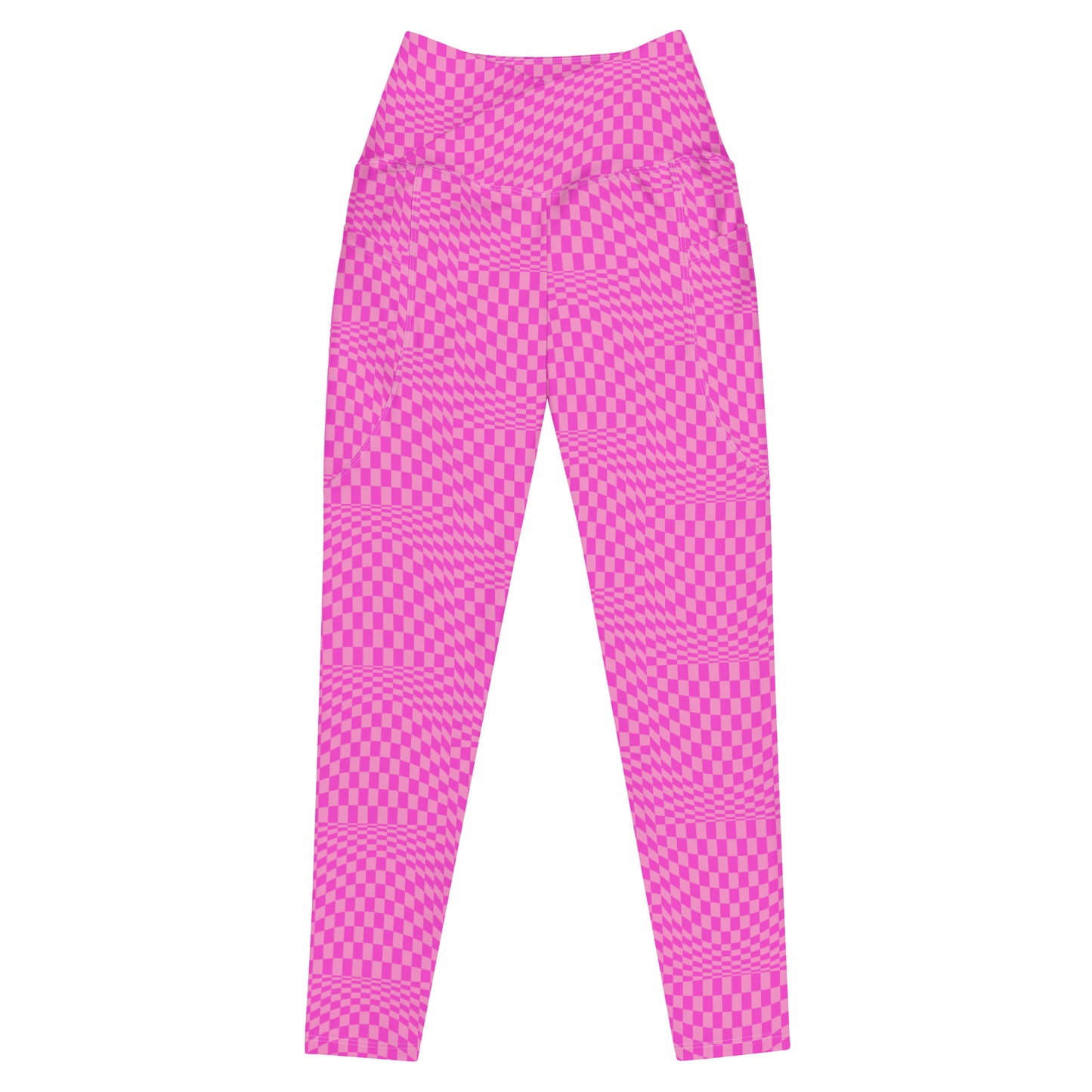 Pink Checkerboard Crossover Pocket Leggings