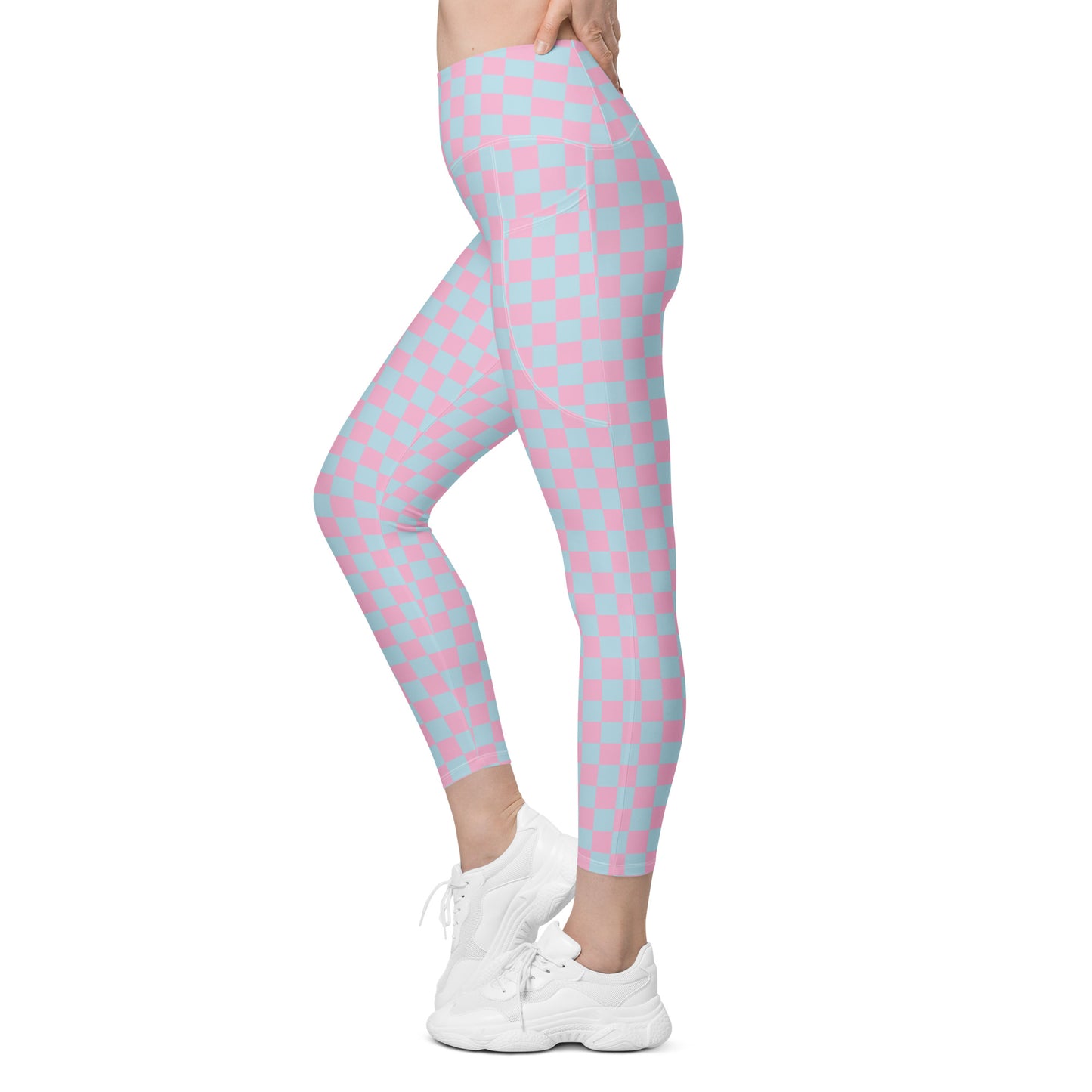 Load image into Gallery viewer, Pink &amp;amp; Blue Checkerboard Pocket Leggings
