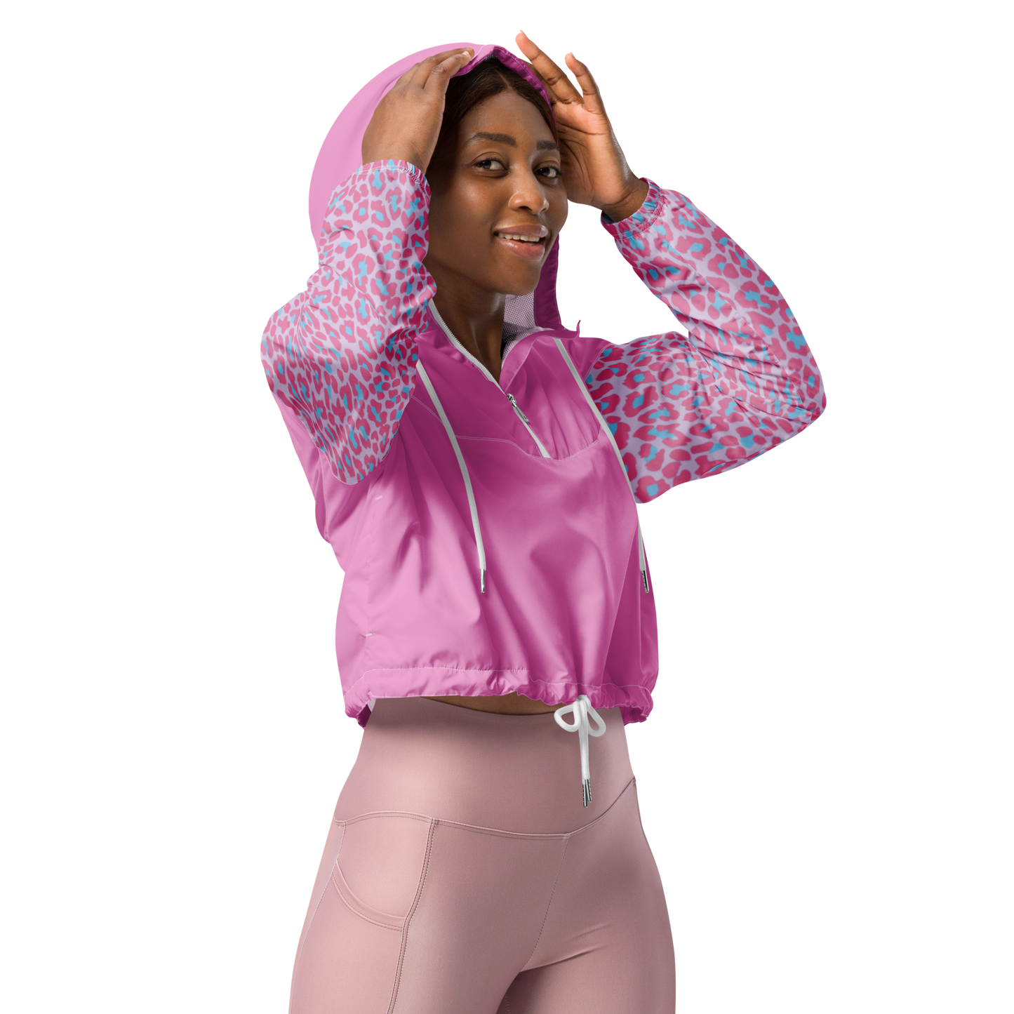 Load image into Gallery viewer, Pink Leopard Cropped Wind Breaker
