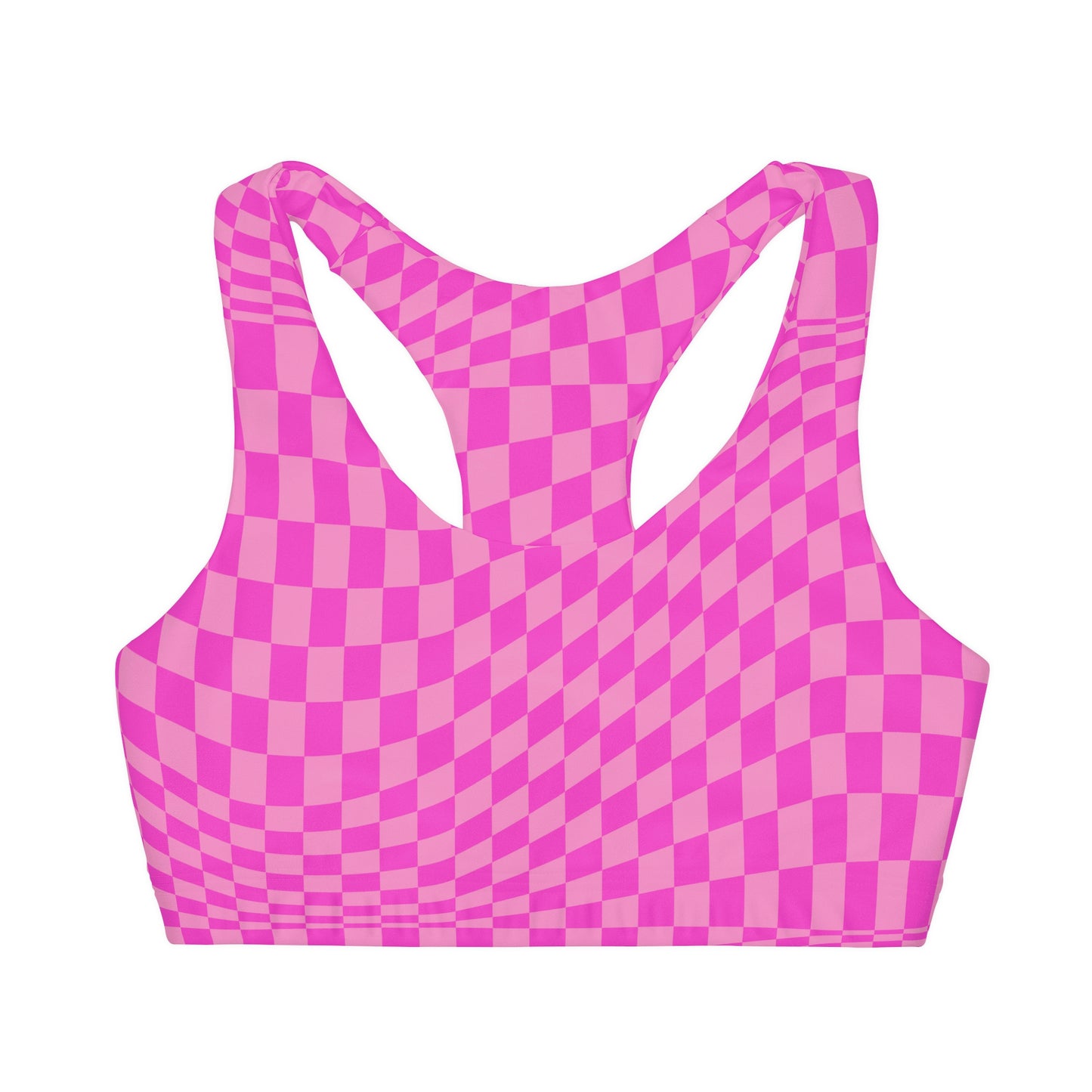 Pink Checkerboard Girls Sports Bra
